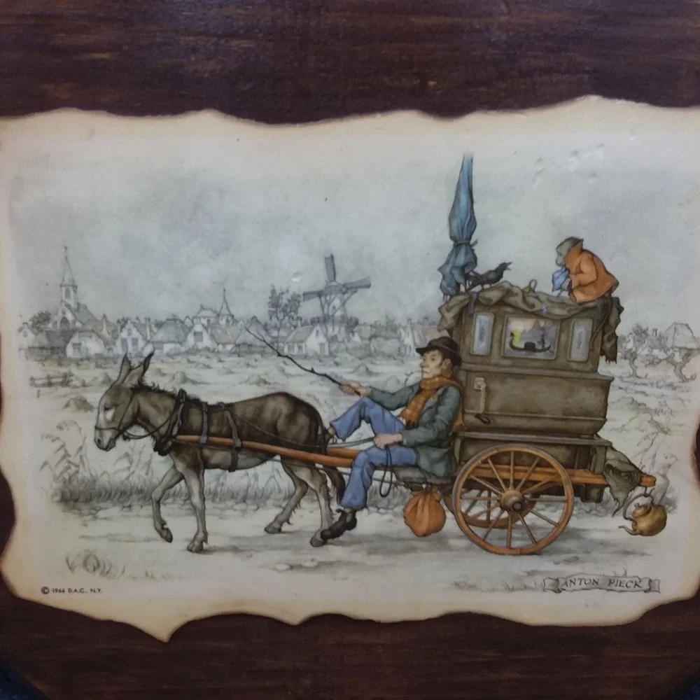 Set of 2 Vintage Anton Pieck Wall Plaque Decor Art‎ Wood Framed Old Country 10x9